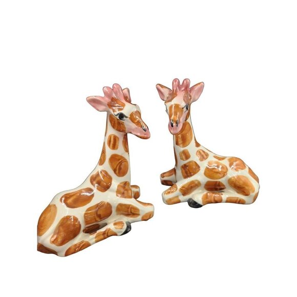 Giraffe African Animal Decor, set of 2 Figurine Ceramic Home Decor Accents, Cent - Picture 4 of 10